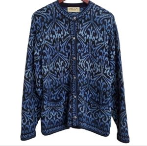 Intiwara 100% Alpaca Metal Button Cardigan Sweater Pockets Blue Black La…